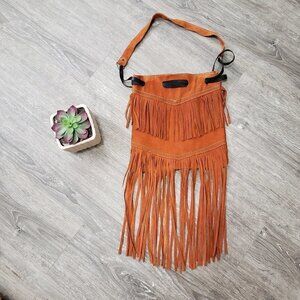 Vintage * Cognac Suede Fringe Purse * Tassels